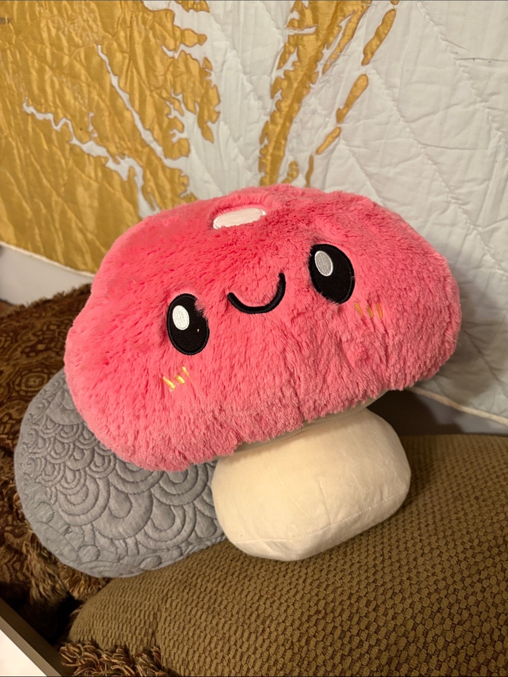 Cute Pink Mushroom Plush Pillow - Soft Decorative Home Pillow